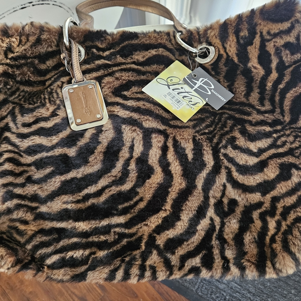 Bmakowski brown zebra Nairobi lg tote. Fur.